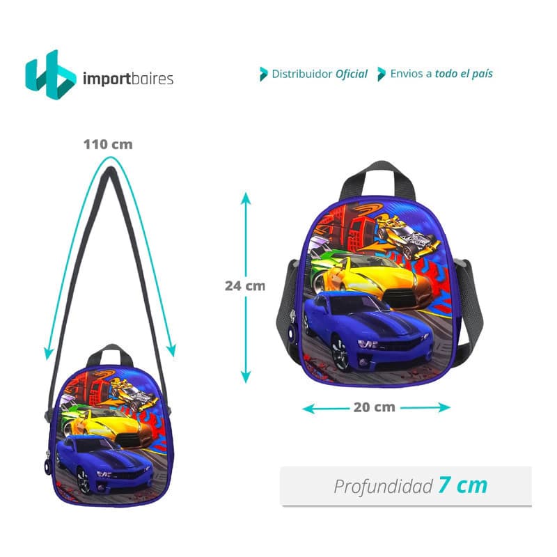 Kit Escolar Lunchera Térmica + Cartuchera 3D Trendy | Diseño rígido en relieve — Azul 14969 14975 / Autos