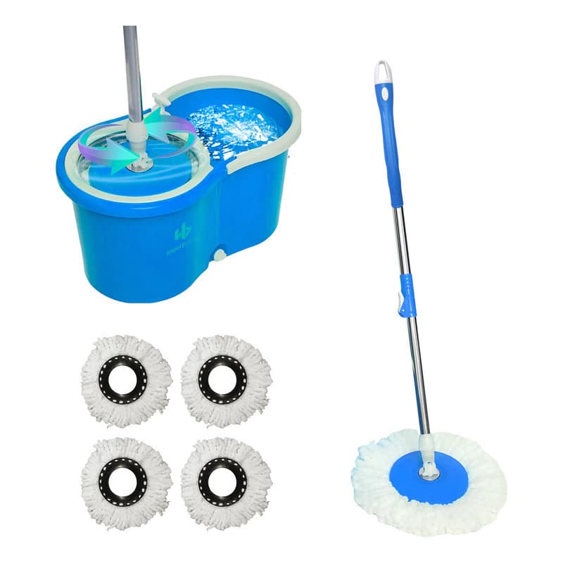 Escurridor Mopa Trapeador Con Balde Centrifugo + 4 Repuestos — Azul