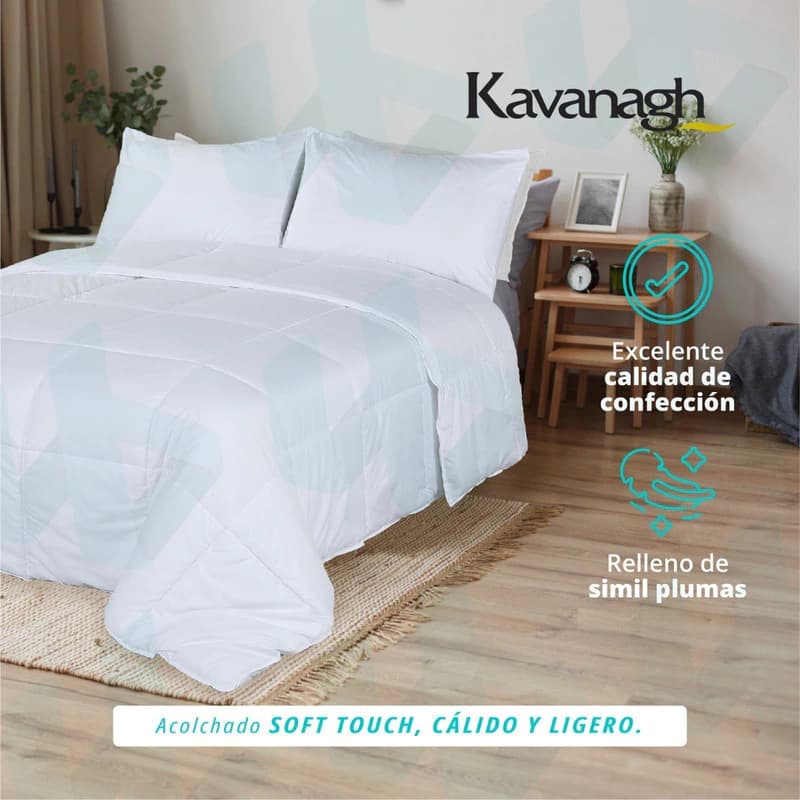 Acolchado Invierno Queen 2½ Plazas Reversible Kavanagh + 2 Fundas de Almohada — Azul
