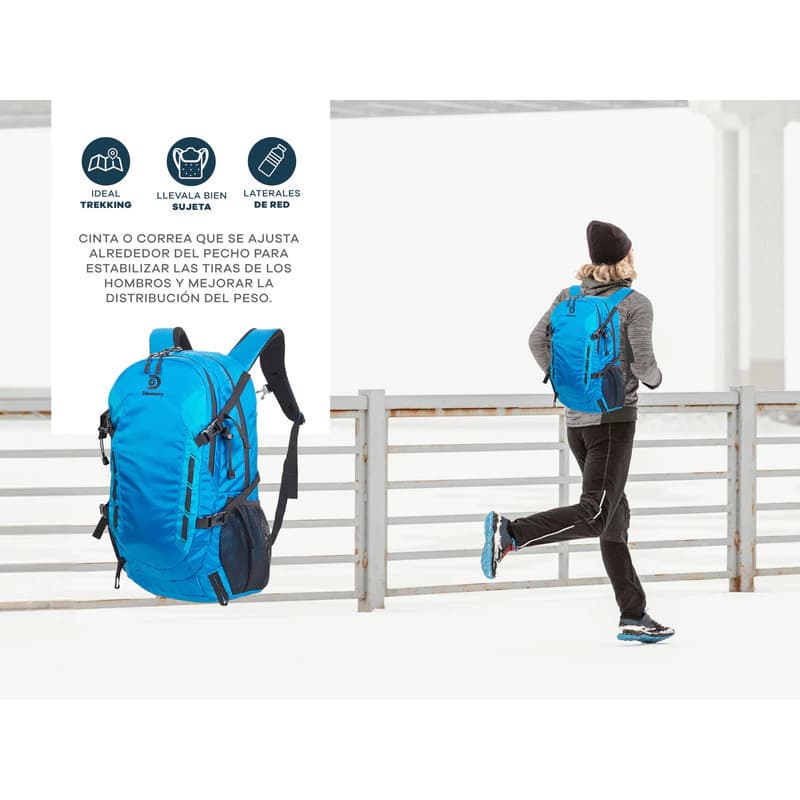 Mochila Trekking Discovery 23L impermeable con funda lluvia e hidratación - Modelo 22311 — Azul 22311 / Lisa