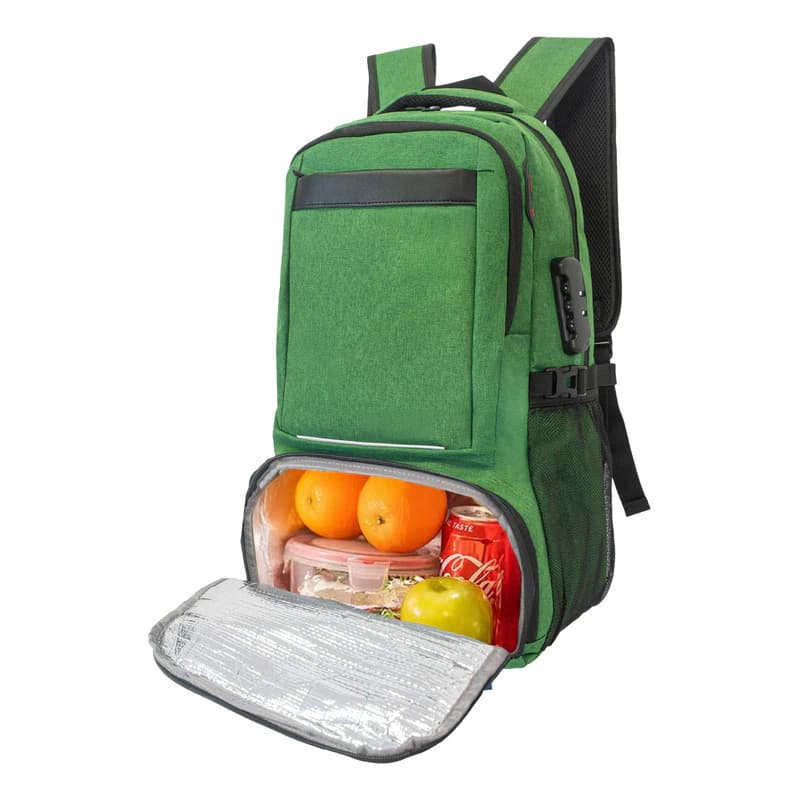 Mochila Urbana Porta Notebook con Candado y Bolsillo Térmico T-Go EB101 — Verde / Liso