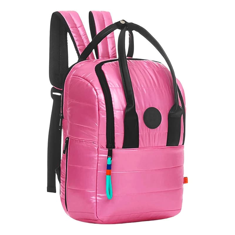 Mochila Urbana Trendy Símil Puffer 13L con Bolsillo para Termo y Notebook — Rosa chicle / Liso