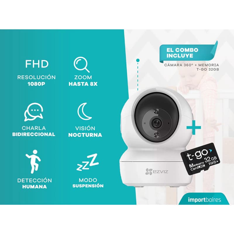 Cámara Wifi 2mpx Ezviz C6n 360° Audio + Tarjeta Memoria 32g