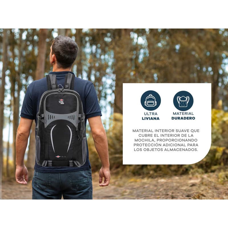 Mochila Trekking 35L Alpine Skate con Ajuste Pectoral y Abdominal — Azul 16802 / Liso