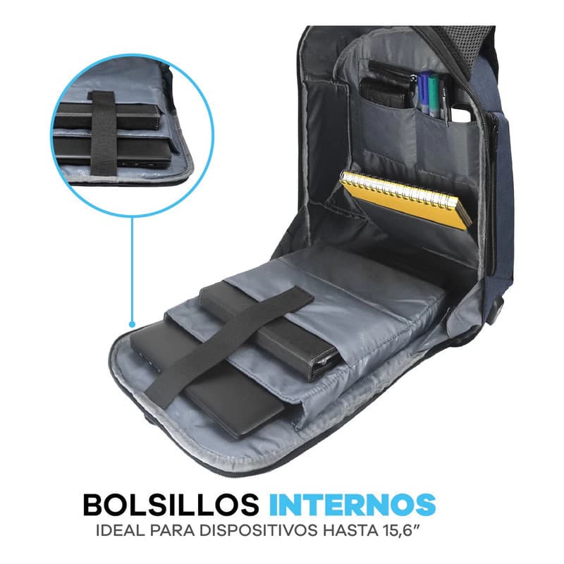 Mochila Ejecutiva Porta Notebook T-Go Premium Antirrobo Impermeable USB 15.6" — Gris / Liso