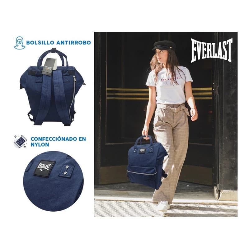 Mochila Cartera Urbana Everlast Jaspeada Lona Reforzada 40x30x17 cm — Azul / Nylon