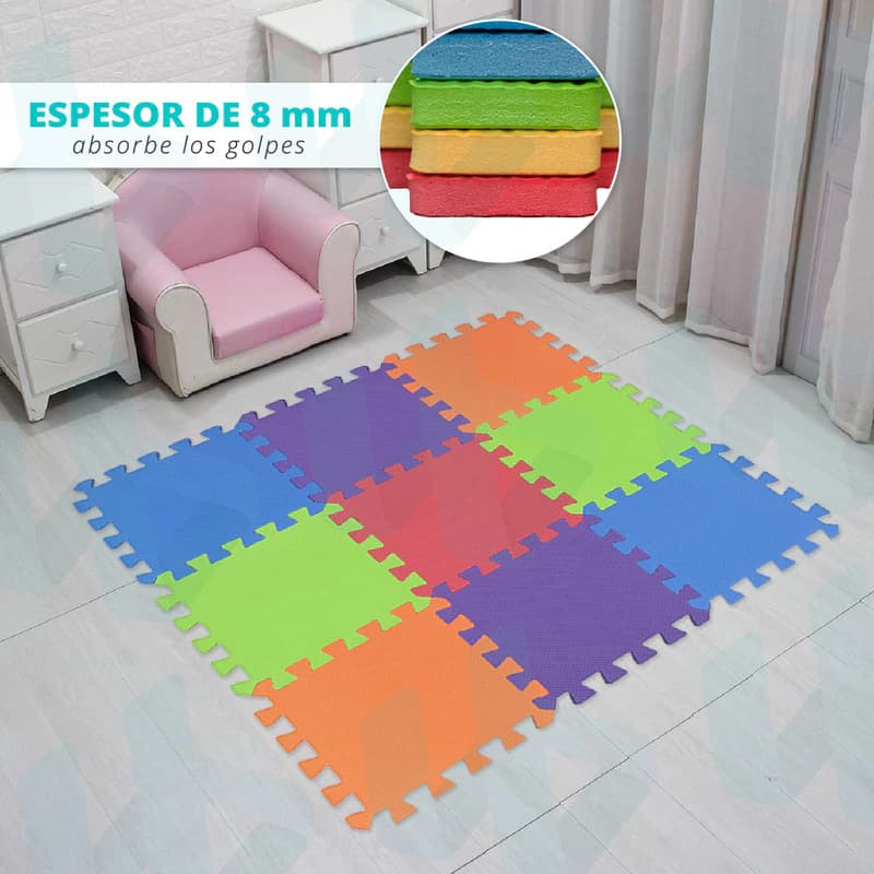 Piso Goma Eva Encastrable Antigolpe MultiEva x9 Piezas 28x28cm Didáctico Bebés