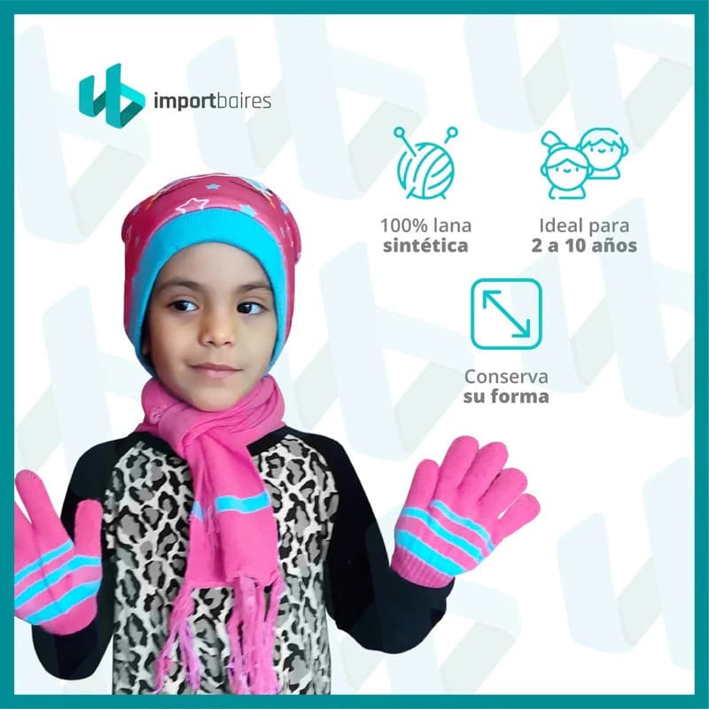 Set Invierno Niños Gorro + Bufanda + Guantes Trendy | Abrigo Suave — Fucsia / Único