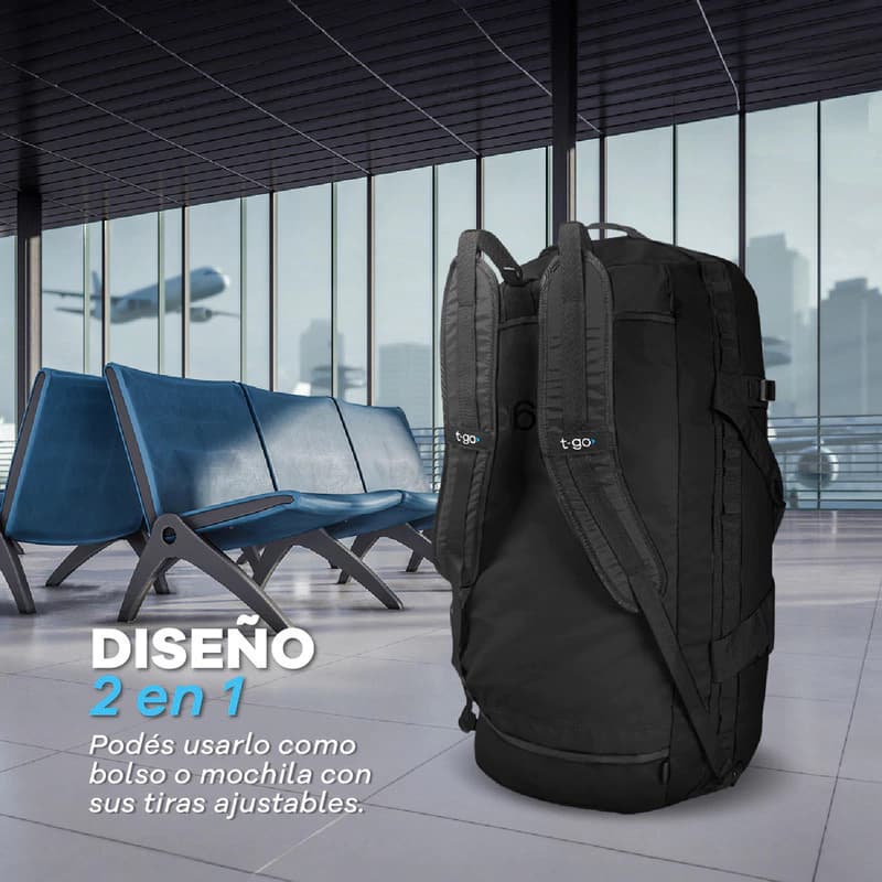 Bolso Deportivo T-Go 88L Convertible a Mochila — Lona Reforzada — Gris