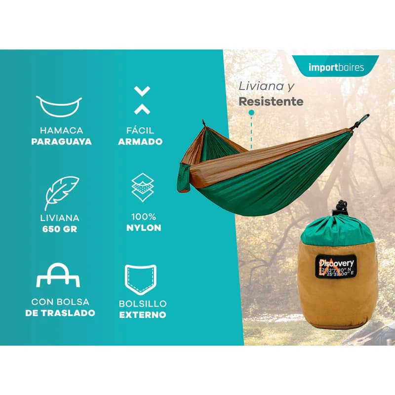 Hamacas Paraguayas Camping Discovery Bolso Liviana — Negro / Lisa