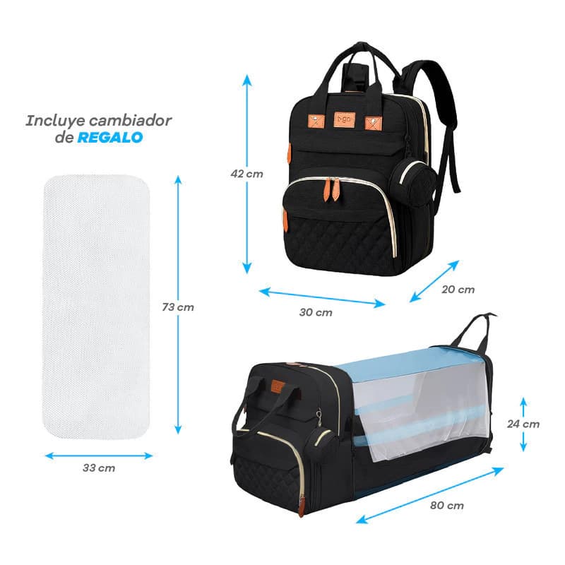Mochila Maternal T-GO 3 en 1 con Cuna, Cambiador y Mosquitero — Gris / Liso jaspeado