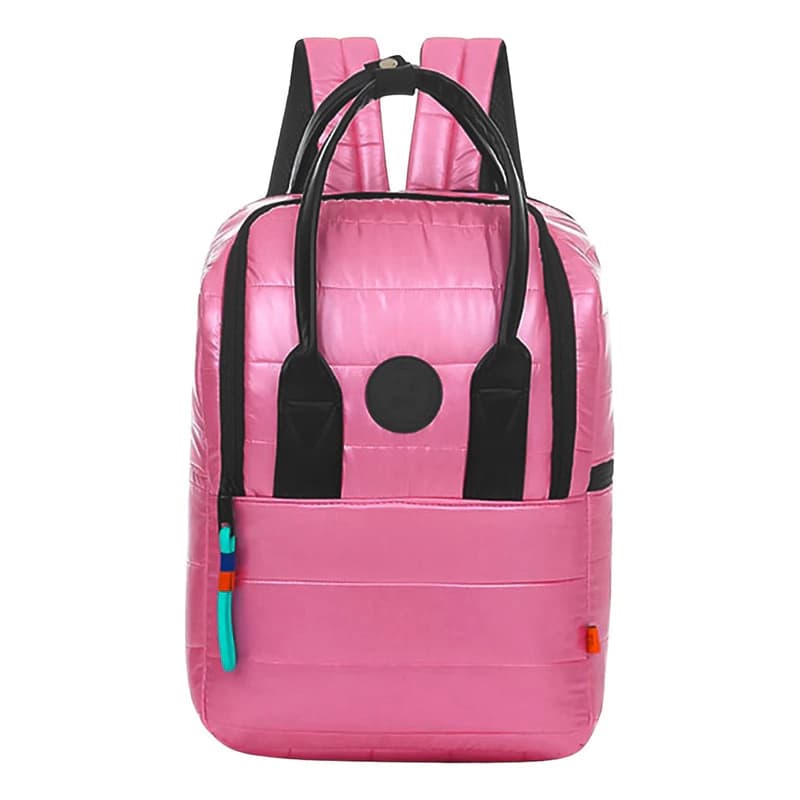 Mochila Urbana Trendy Símil Puffer 13L con Bolsillo para Termo y Notebook — Rosa chicle / Liso