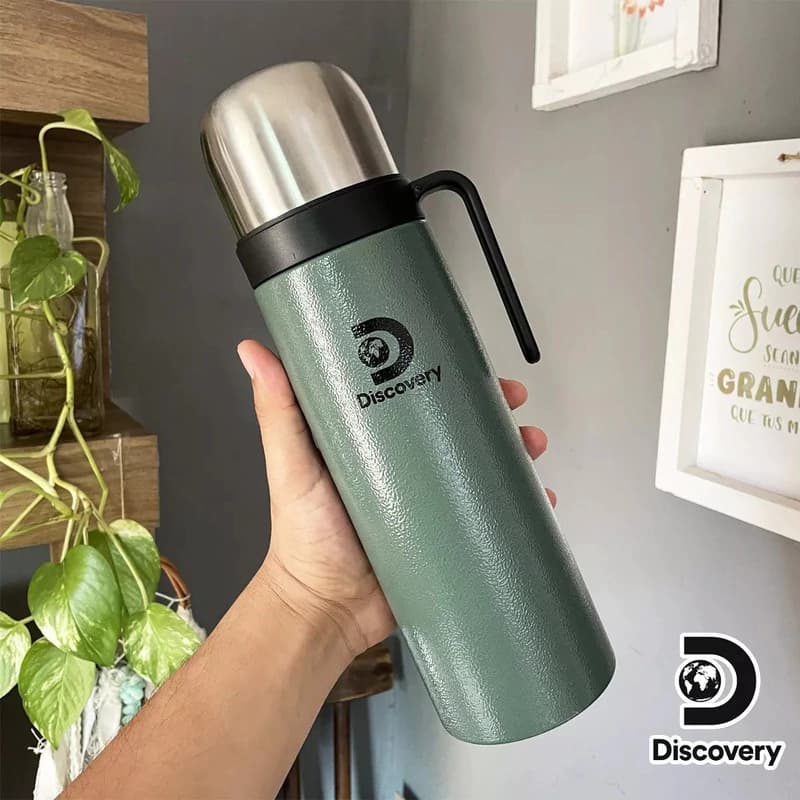 Termo Bala Mate 1 Litro con Manija Discovery Adventure - Acero Inox, Boca Ancha — Negro