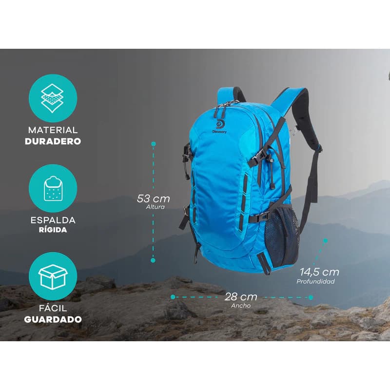 Mochila Trekking Discovery 23L impermeable con funda lluvia e hidratación - Modelo 22311 — Azul 22311 / Lisa