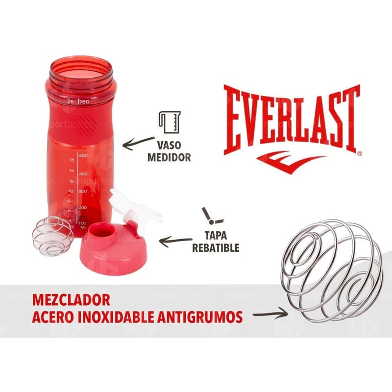 Shaker Everlast 760ml con Mezclador Antiderrame Libre de BPA — Azul
