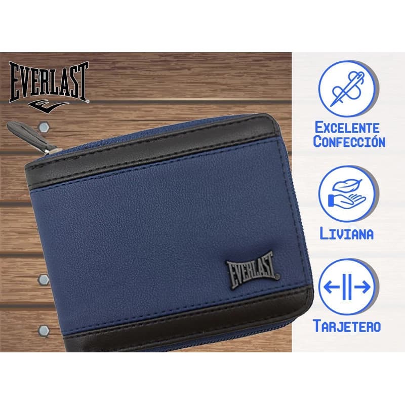Billetera Everlast Cuero PU con Cierre | 6 Compartimentos para Tarjetas — Azul con negro 26868