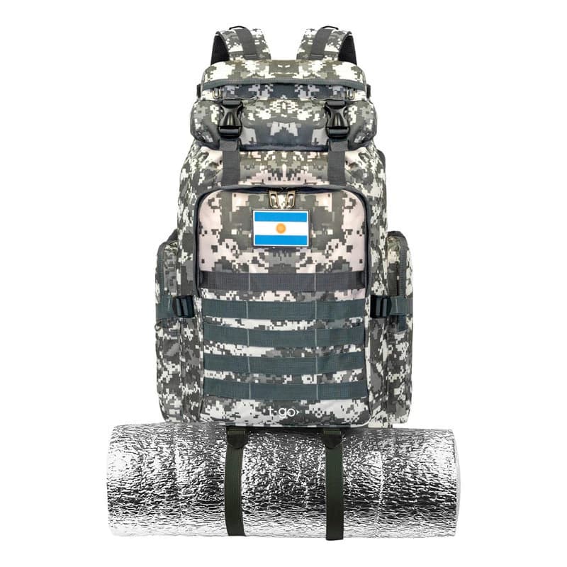 Mochila Mochilero Camping Trekking Senderismo Campamento Montaña 70 Litros + Regalo — Gris claro Pixel / Pixel