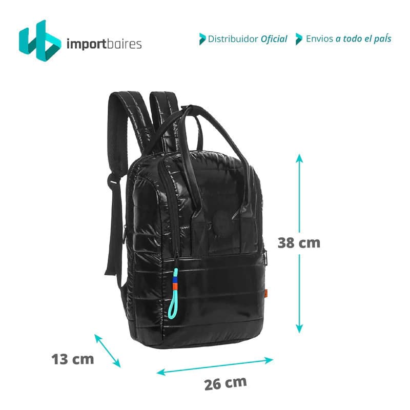 Mochila Urbana Trendy Símil Puffer Mujer 13L con Bolsillo para Notebook y Botellas — Verde / Liso