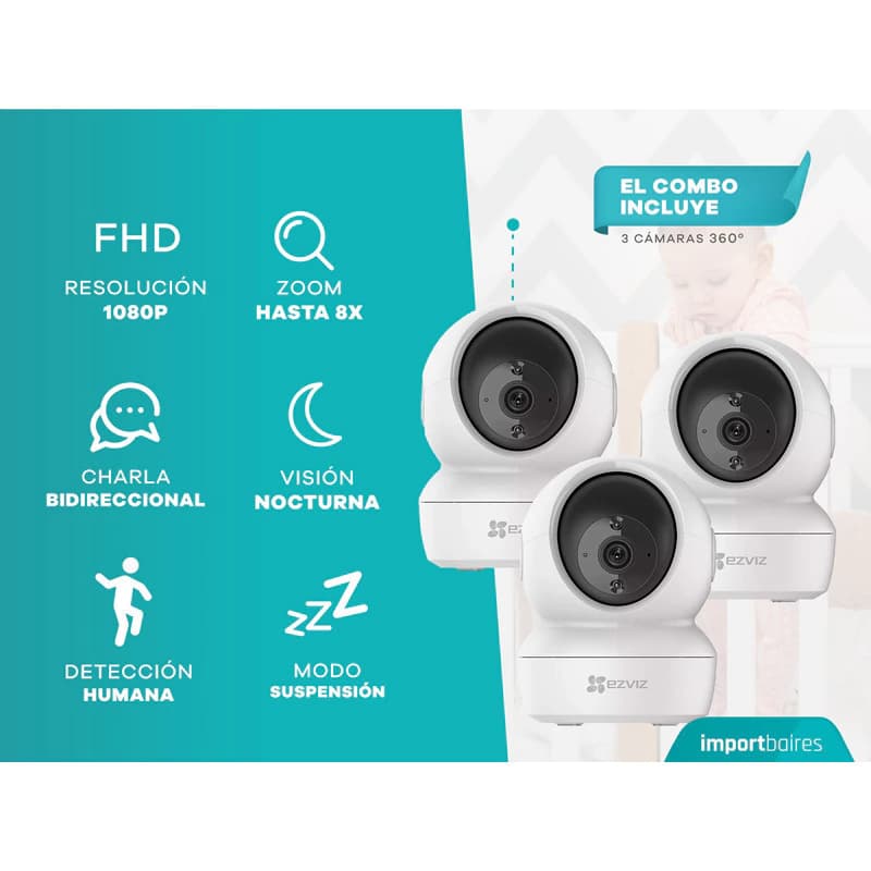 Combo X3 Cámara Seguridad Ezviz C6n Visión Nocturna Wifi 360