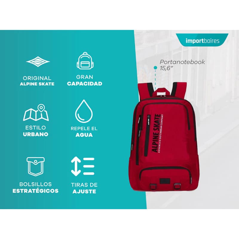 Mochila de Viaje Alpine Skate 16931 – 40 L, porta notebook 15,6" y mat de yoga