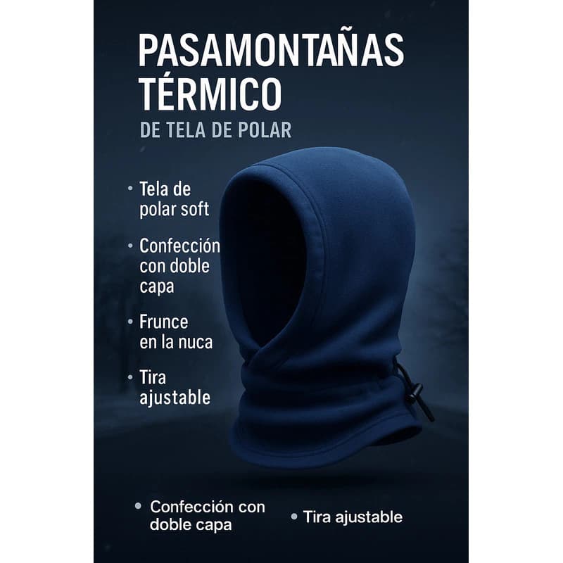 Pasamontañas Polar Térmico Ajustable Piuke | Moto, Ski y Urbano — Azul / Liso / Unico