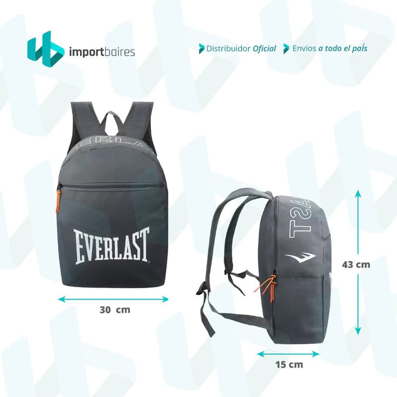 Mochila Everlast Urbana 21L Nylon Reforzada – 43x30x15 cm — Gris 27398