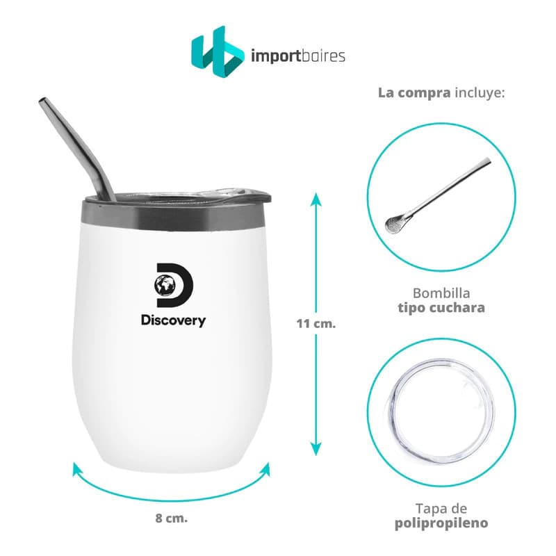 Mate Térmico Discovery Acero Inoxidable 350ml con Bombilla y Tapa