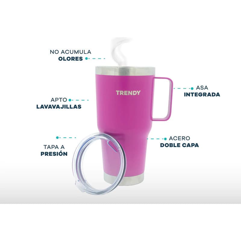Vaso Térmico Acero Inoxidable Trendy - Café, Té y Sopas Frío/Calor — Fucsia / Lisa