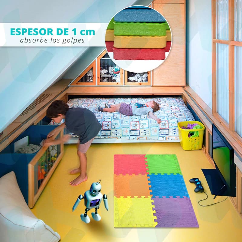 Piso Goma Eva Encastrable MultiEva x 6 piezas con bordes — alfombra bebés 30x30 cm