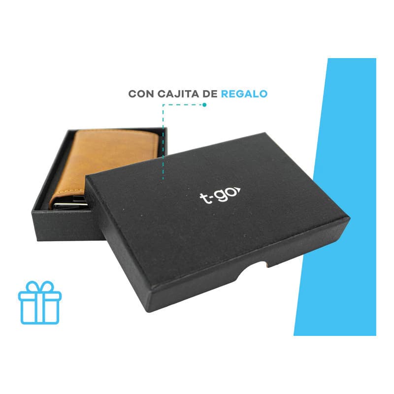 Tarjetero Automático Pop Up Ecocuero RFID | Porta Tarjetas| T-go — Marrón claro / Liso