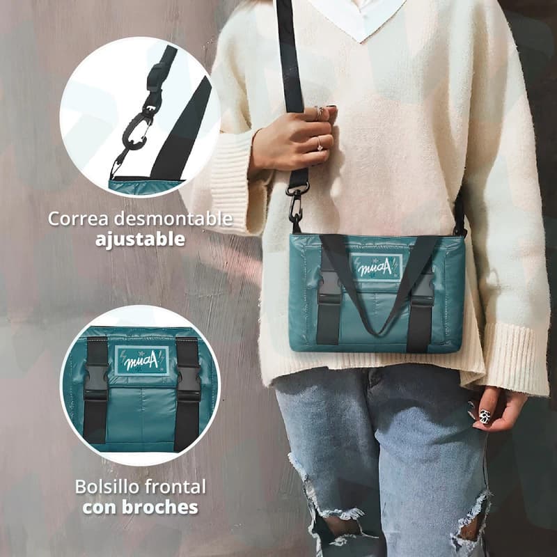 Bandolera Símil Puffer Muaa Urbana Juvenil con Compartimentos y Correa Regulable