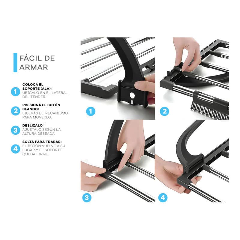 Tender Colgante Plegable para Balcón | Broches Integrados | Línea Simple Home