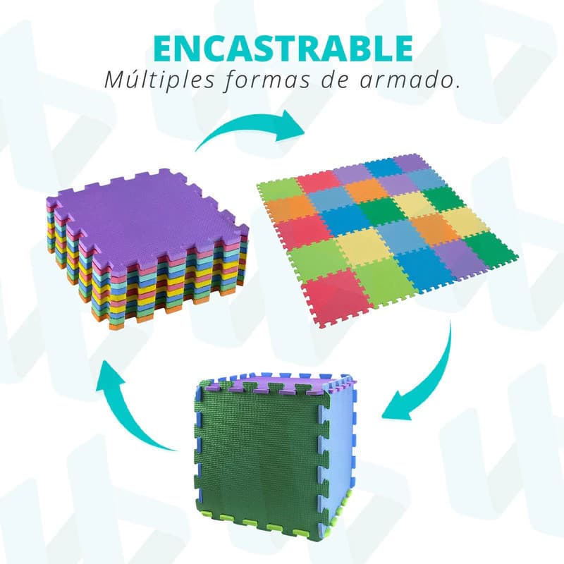 Piso Goma Eva Encastrable Antigolpe MultiEva x9 Piezas 28x28cm Didáctico Bebés