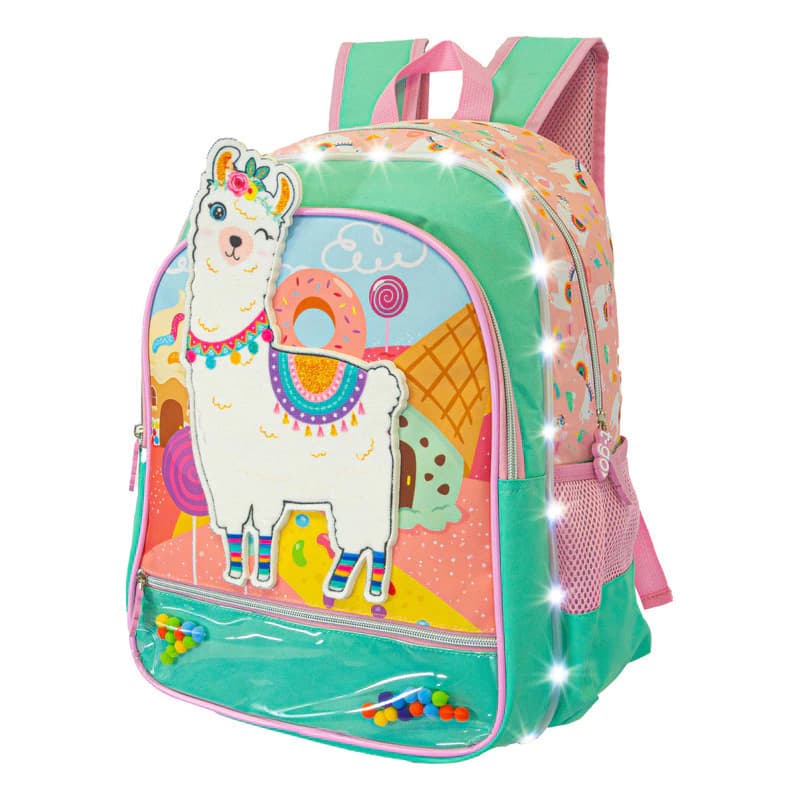 Mochila Escolar T-Go Llama Luces LED 18L Rosa | Espalda Air Mesh