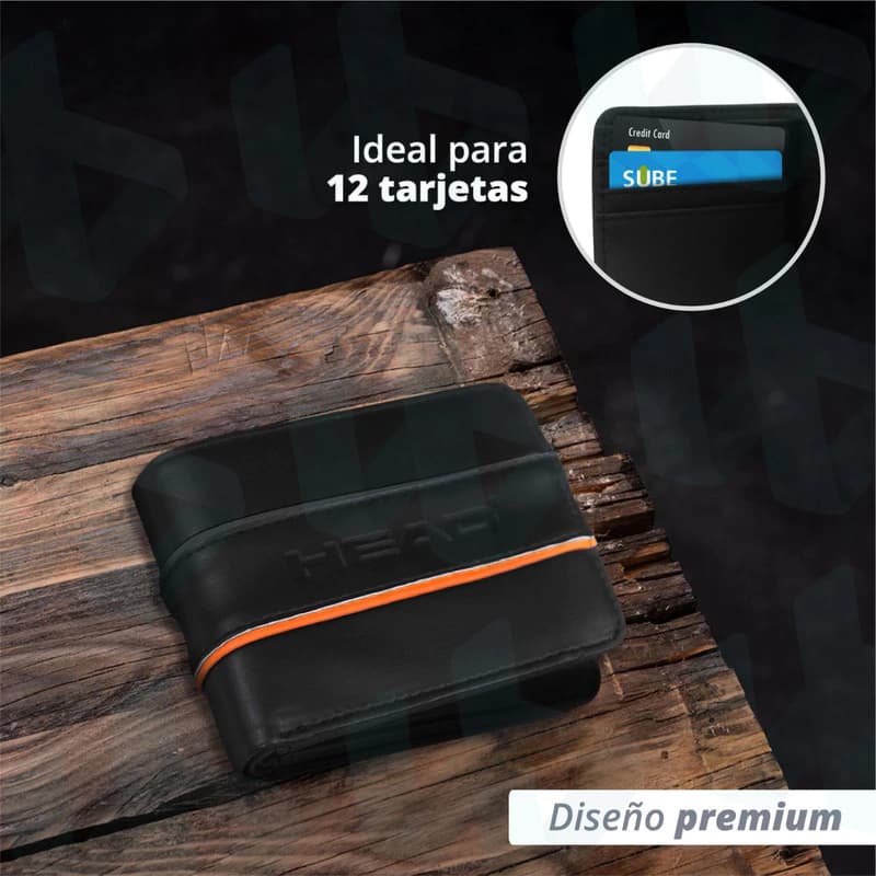 Billetera Head Eco Cuero PU 12 Tarjetas con Caja de Regalo — Gris 26755
