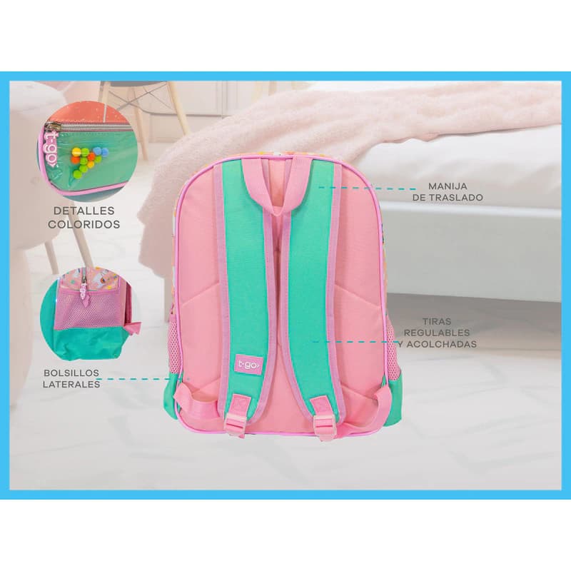 Mochila Escolar T-Go Llama Luces LED 18L Rosa | Espalda Air Mesh