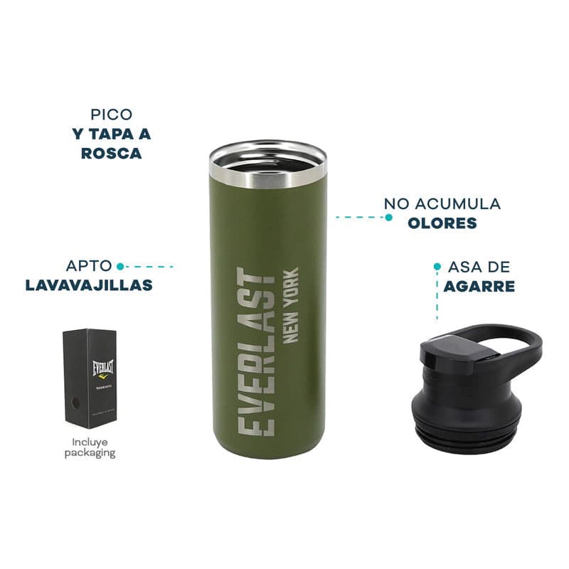 Botella Térmica Everlast Acero Inoxidable 500 ml con Manija – Libre de BPA