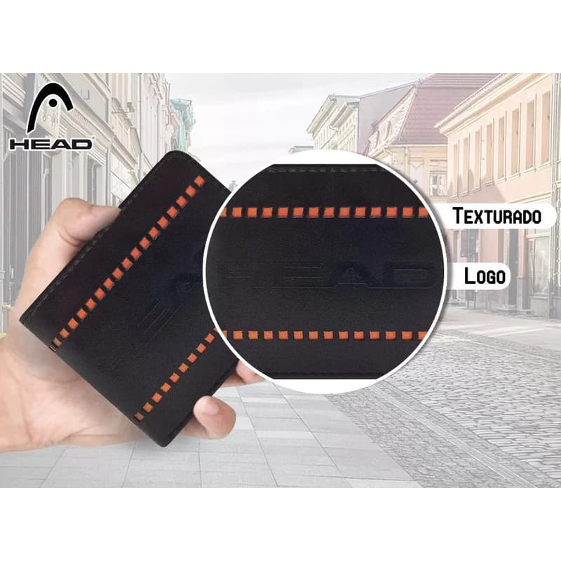 Billetera Hombre Head Eco Cuero con Tarjetero | Negra 11x9x2 cm — Gris / Lisa