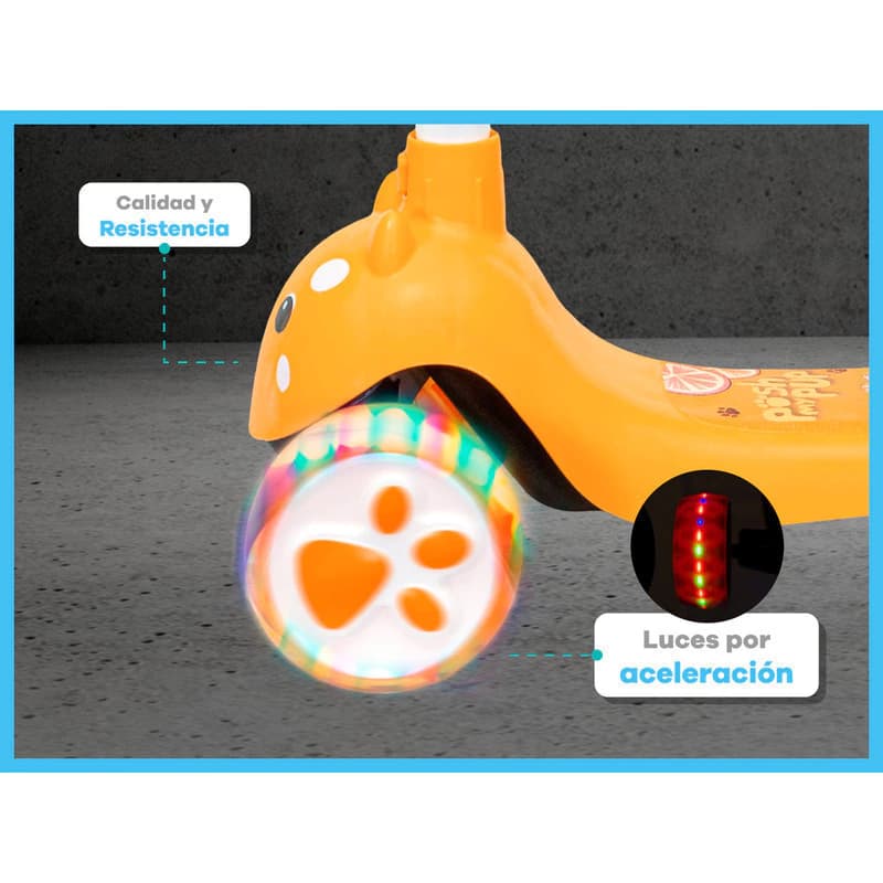 Monopatín Infantil con Luces LED T-Go Perrito — Altura Regulable 3 Ruedas