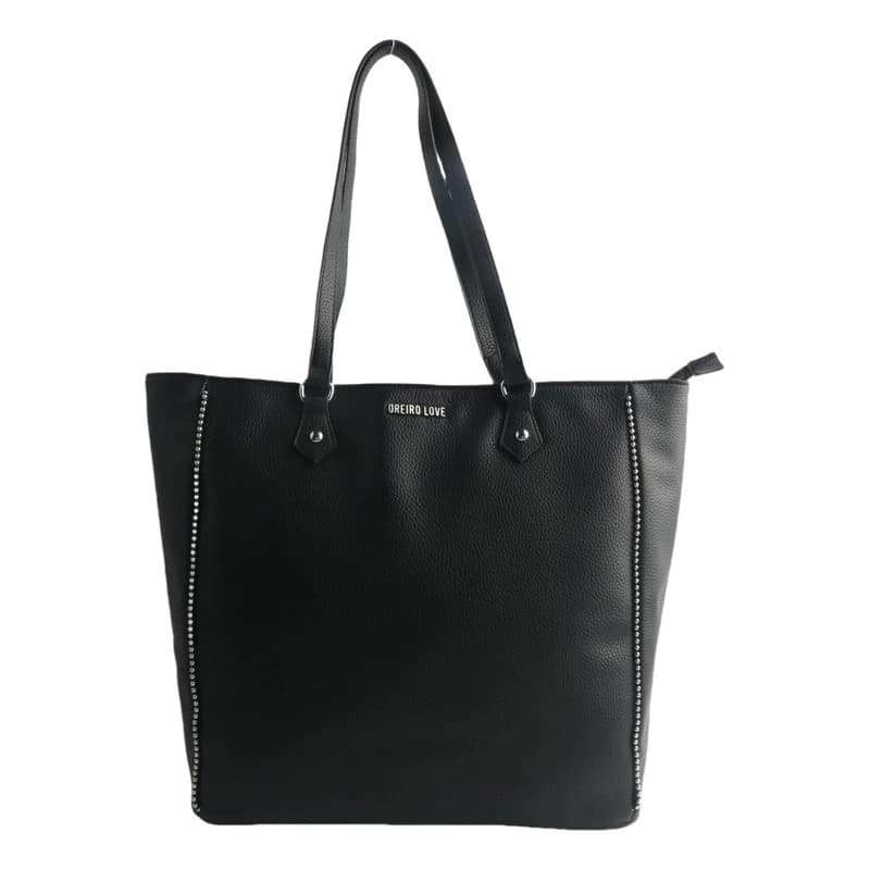 Cartera Tote Bag Oreiro Love Cuero PU Mujer Grande 45 cm con Organizadores — Níquel / Negro 28199 / A tono