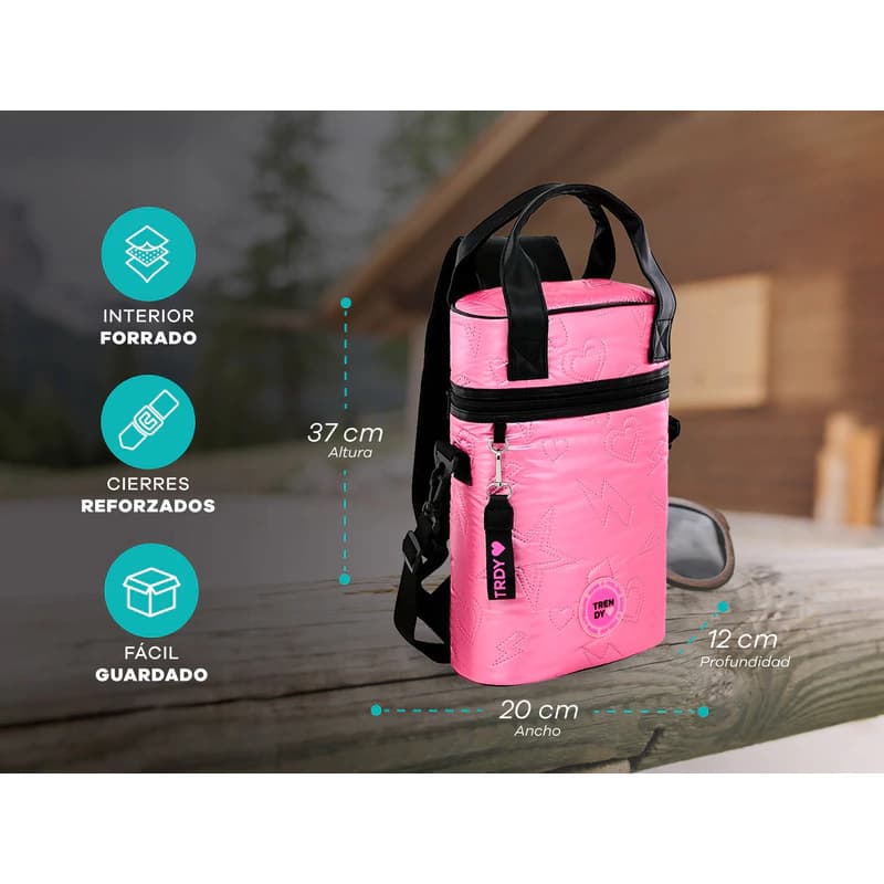 Mochila Matera Trendy Bolso Porta Termo Acolchado Llavero — Rosa 18473