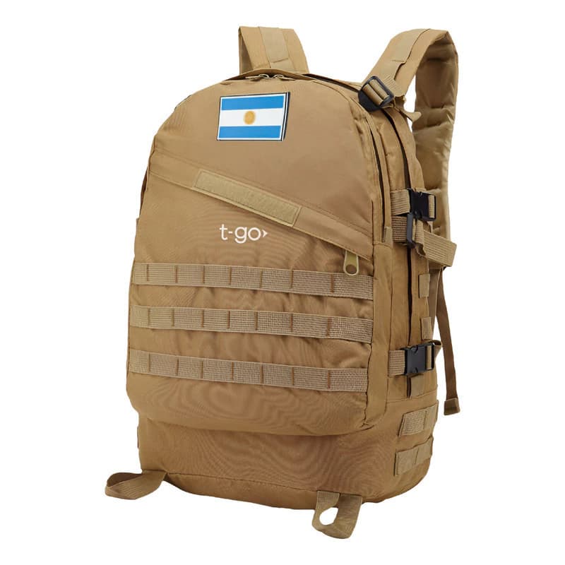 Mochila Táctica Reforzada para Camping y Trekking con Parches de Regalo T-GO EM170 — Camel / Liso