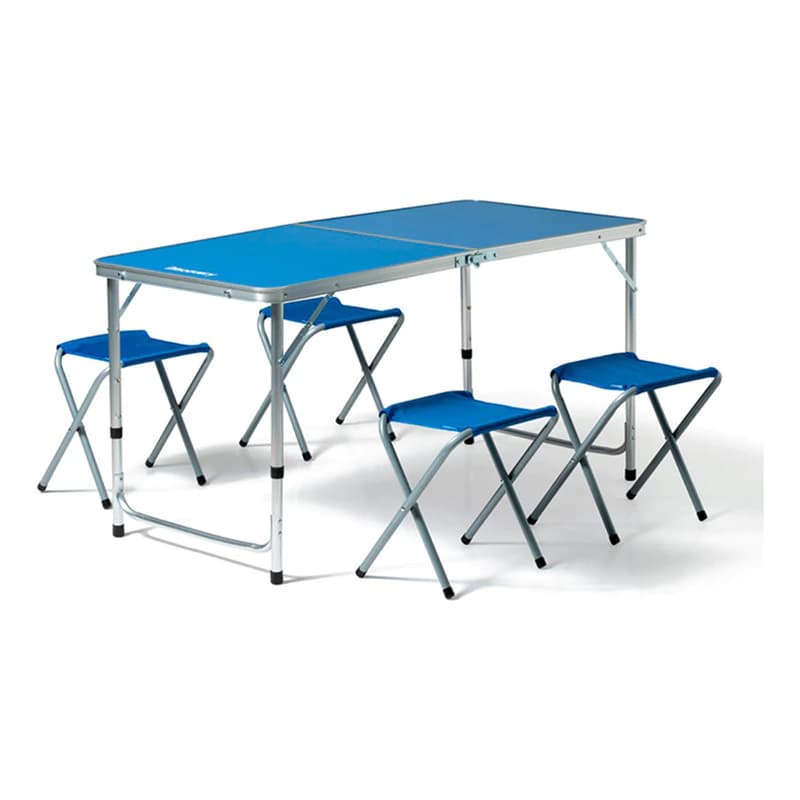 Set Camping 4 Sillas + Mesa 1.20 Plegable Portátil | Discovery — Azul