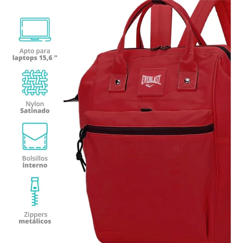 Mochila Everlast boca de pez urbana mujer nylon anti desgarre 24 L — Rojo modelo 21242 / Lisa