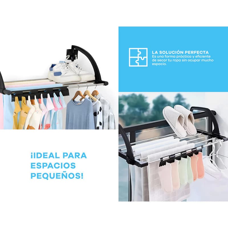 Tender Colgante Plegable para Balcón | Broches Integrados | Línea Simple Home