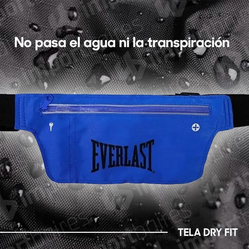 Riñonera Deportiva Everlast Unisex con Doble Bolsillo y Banda Reflectante — Negro
