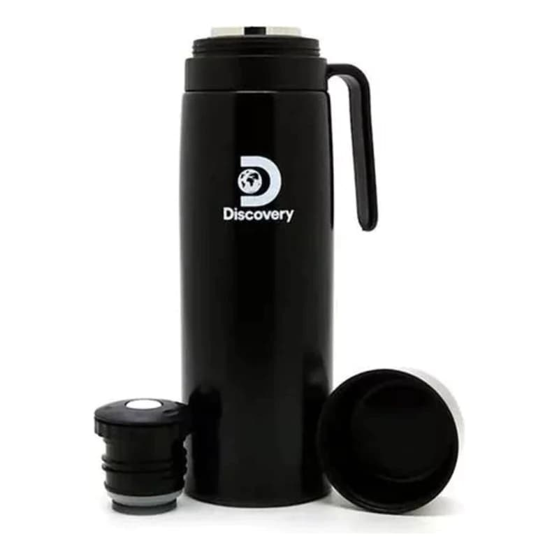 Termo Bala Mate 1 Litro con Manija Discovery Adventure - Acero Inox, Boca Ancha — Negro