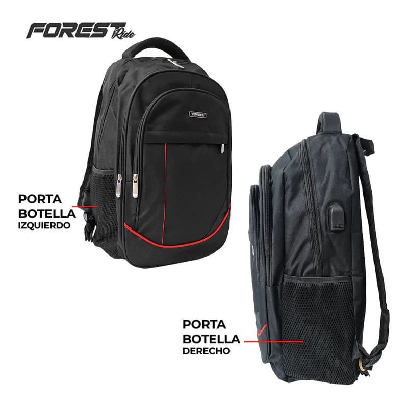 Mochila Porta Notebook Forest Ride con Puerto USB | 30 L | Impermeable | Negro