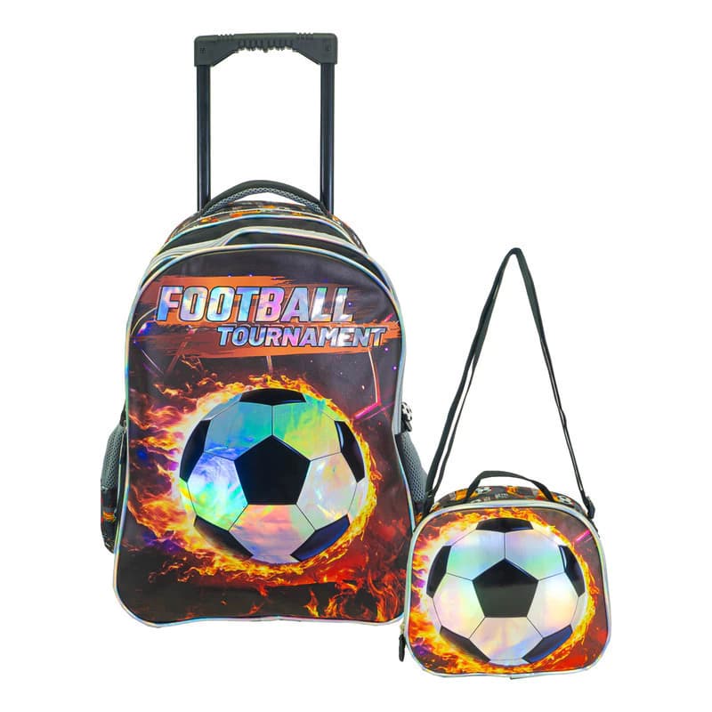 Kit Escolar Mochila Carrito + Lunchera | T-go — Negro / Fútbol