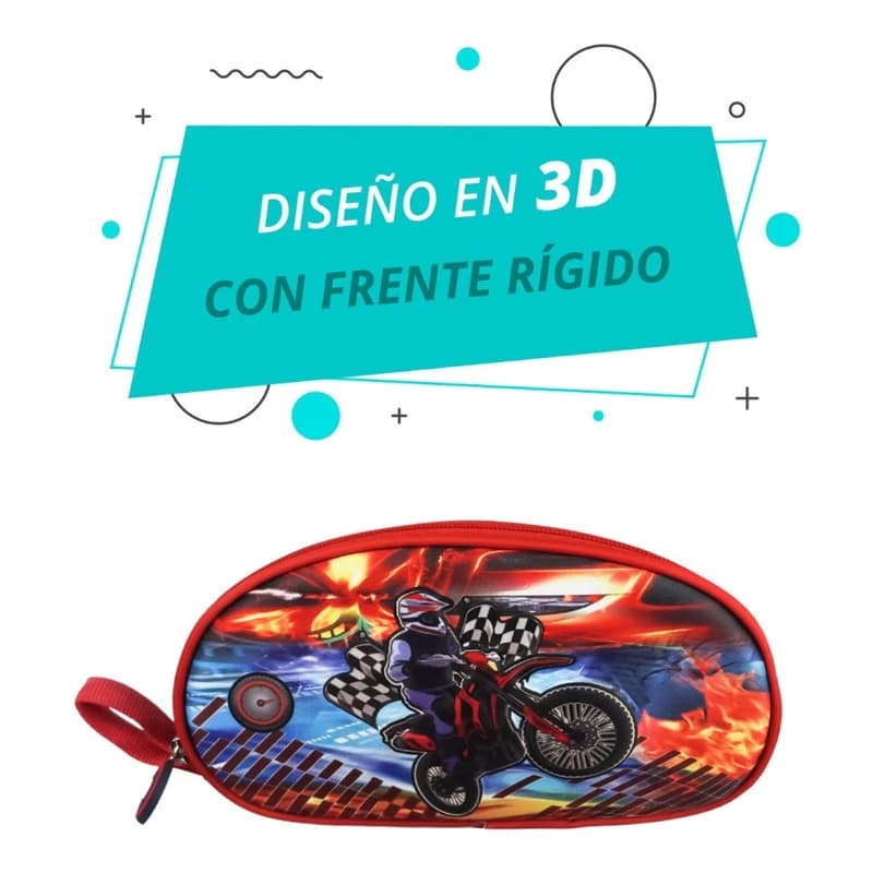 Cartuchera Escolar 3D Trendy T-Rex y Unicornio | Frente Rígido y Cierre Reforzado — 14965 Fucsia